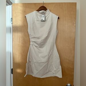 H&M off-white ruched short high neck mini dress